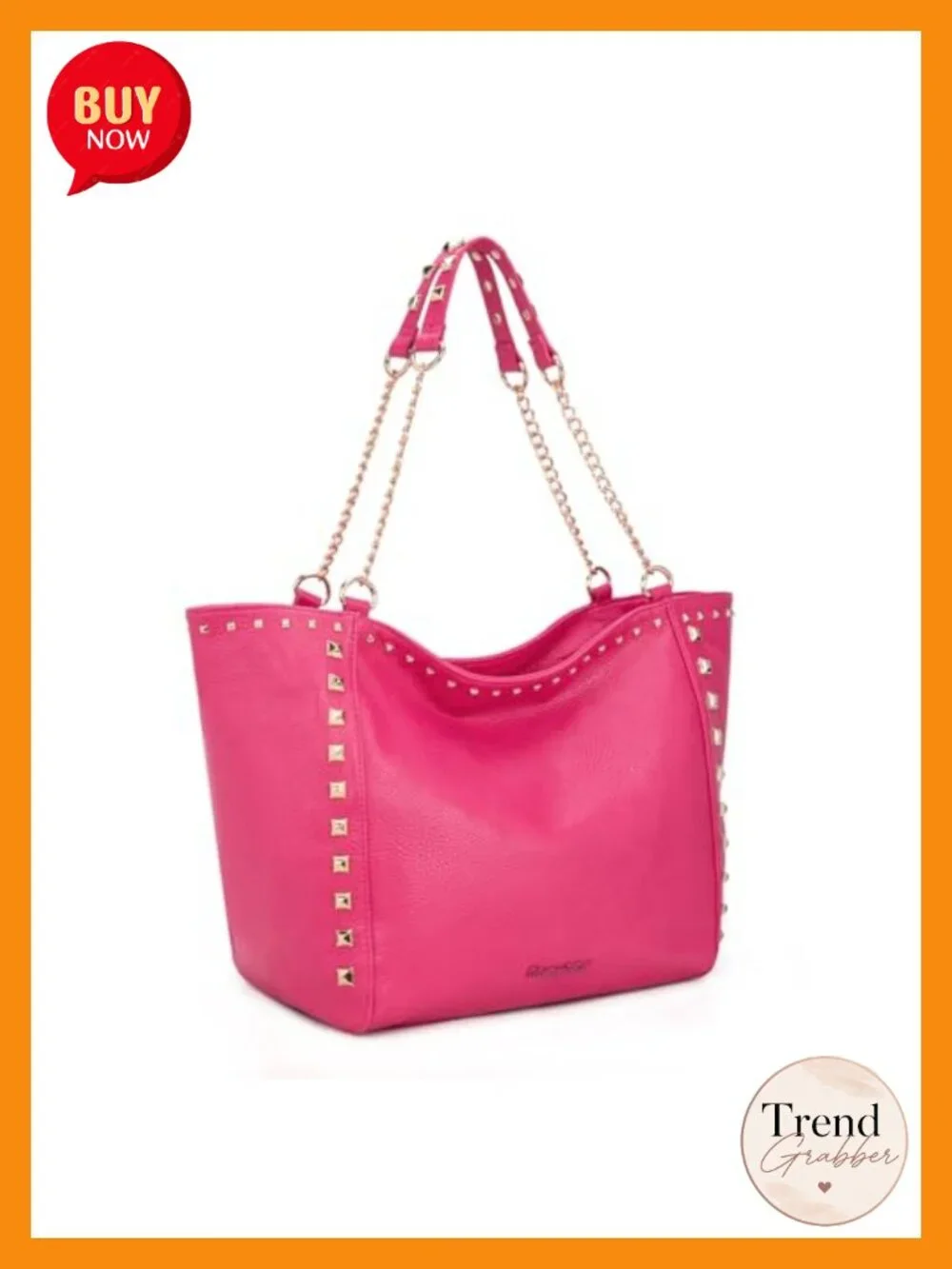 Oversized Tote Bag with Chain Handles - Faux Leather Hobo Purses